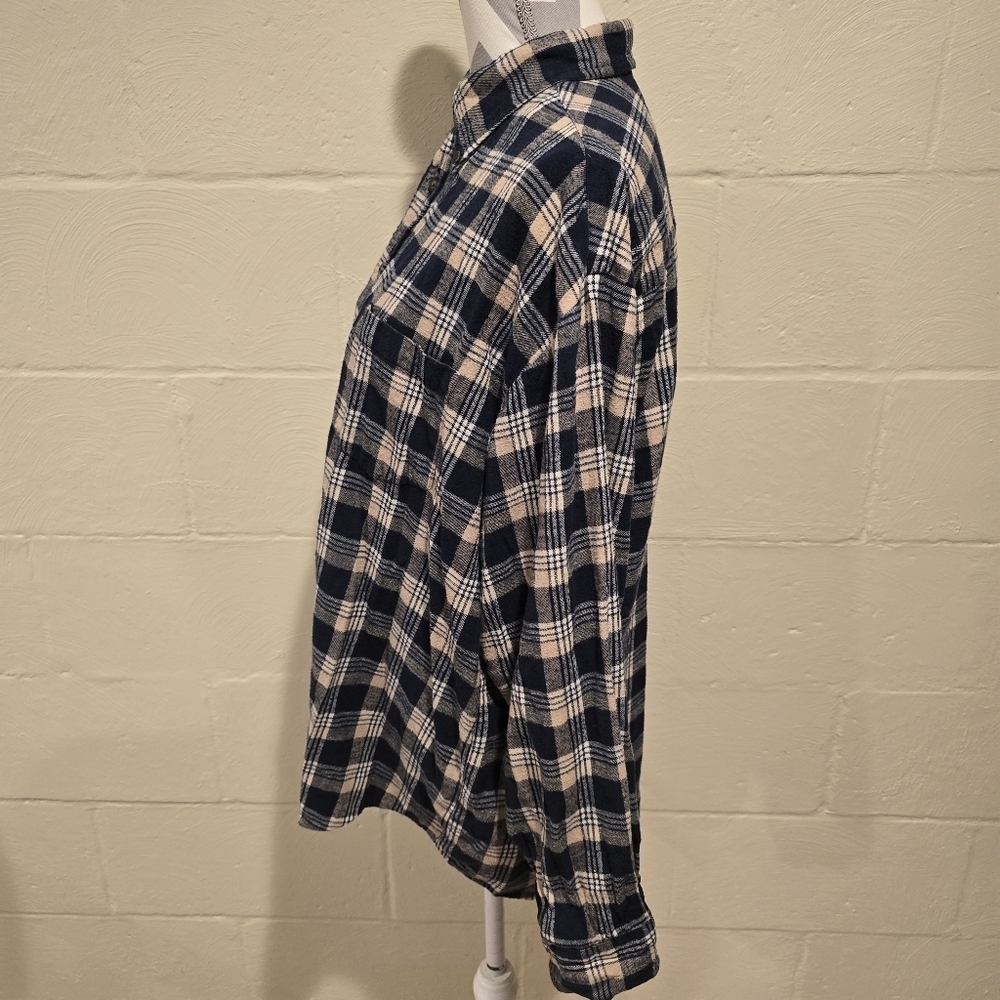 Towncraft Flannel Shirt Navy Plaid Button Down 100% Cotton Men’S Large Layer. - Picture 3 of 11